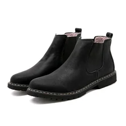 2024 Winter Shoes Mens Chelsea Boots Non-slip Genuine Leather Shoes Warm Plush Men Ankle Boots Brand Male Footwear D186