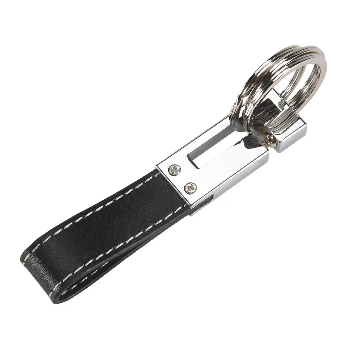 ABQR Genuine Leather Belt 3 Loop Strap Quick Release keyring Keychain Key Fob ring Black + Silver
