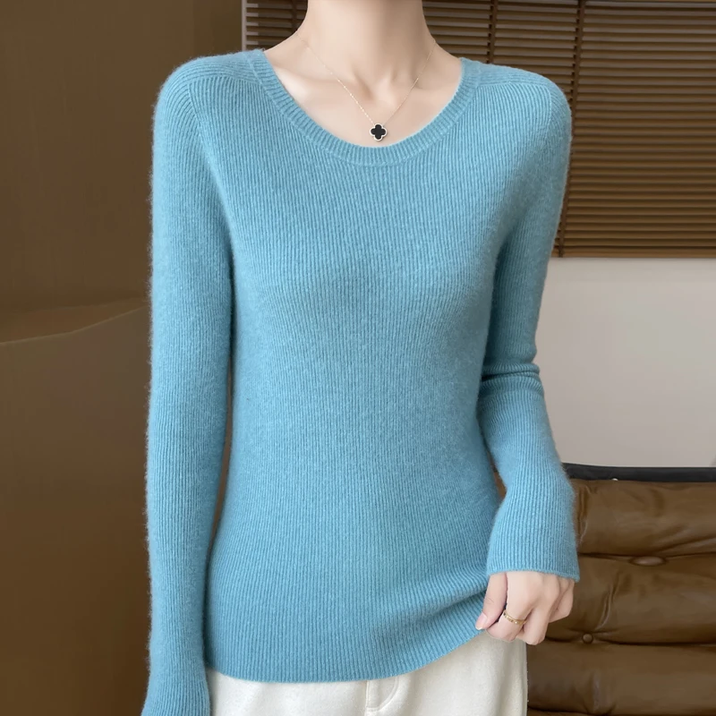 Early Fall New Crew-Neck Sweater Elegant High Elastic Simple Solid Color Thin Knit Crew-Neck Sweater Long Sleeve-GH458