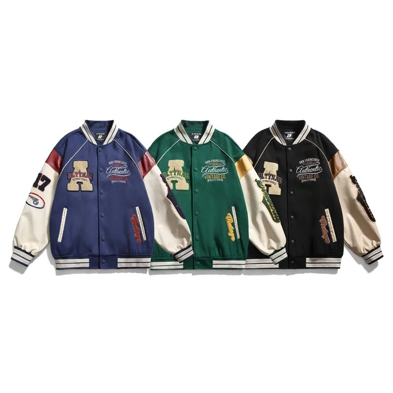 النمط الأمريكي خمر زي بيسبول سترة مطرزة للرجال النساء الشارع الشهير زوجين طالب اللون حجب سترة عصرية #4