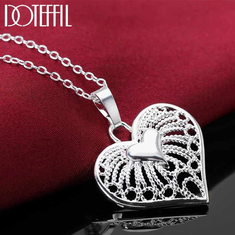 Silver Color Heart Pendant 18 Inches Necklace For Women Wedding Birthday Gifts Fashion Jewelry