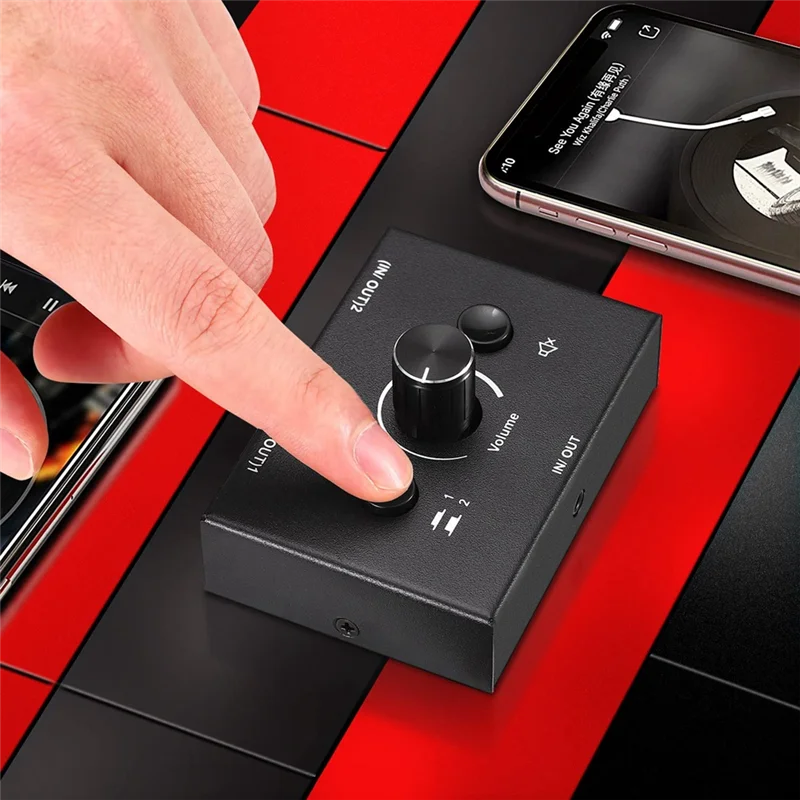 AT77 3.5mm Audio Switcher, 2 Input 1 Output/1 Input 2 Output Audio Splitter Switcher, Audio Switcher Box,One-Key Mute Button