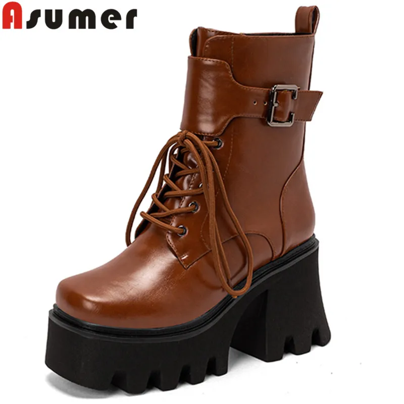 

ASUMER 2024 Big Size 35-42 New Winter Ladies Ankle Boots Pu Zipper Platform Boots Woman Thick High Heels Shoes