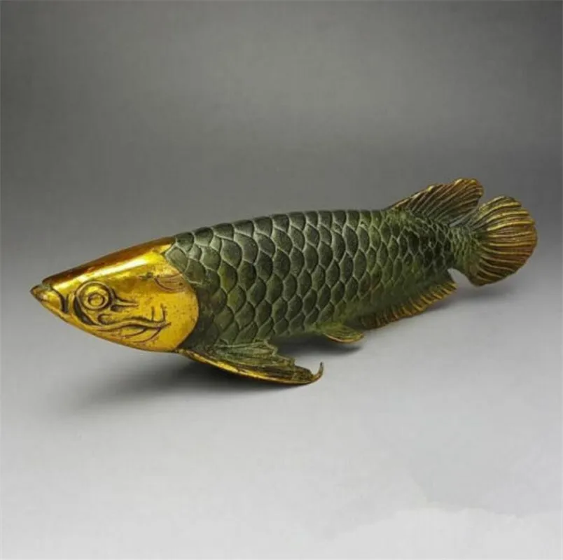 Copper Statue Chinese bronze gilt old handwork lucky home decoration handicraft ' Fish '