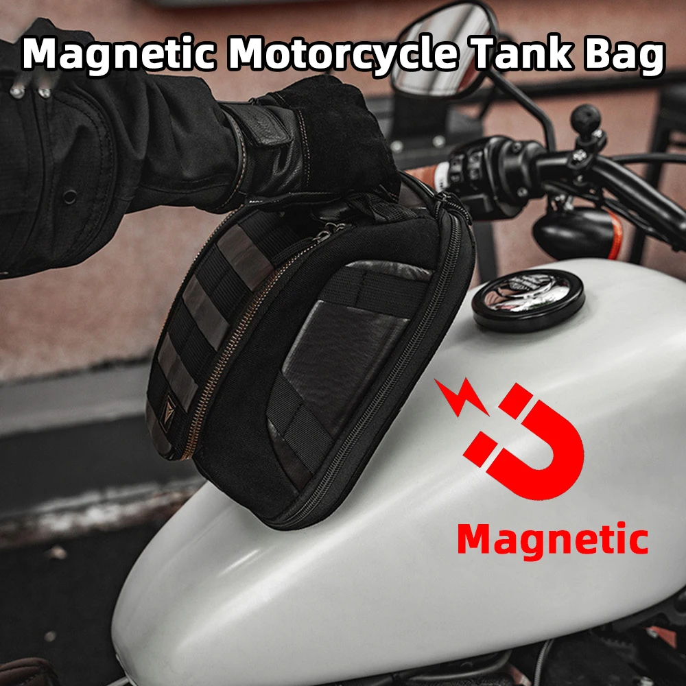 

Magnetic Motorcycle Tank Bag Expandable Waterproof Retro Leather Motorbike Fuel Tank Pack Universal Moto Touring Accessories
