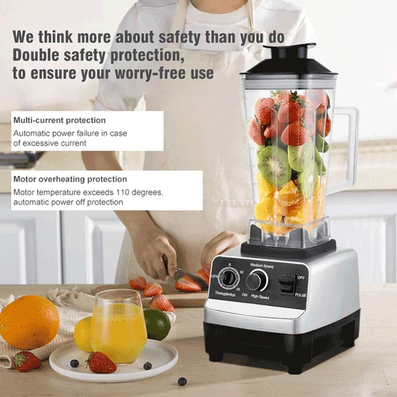 4500W Blender Professional Fruit Food Processor Commercial Grade Timer Ice Smoothies Blenders Ice Smoothies Durable Blenders