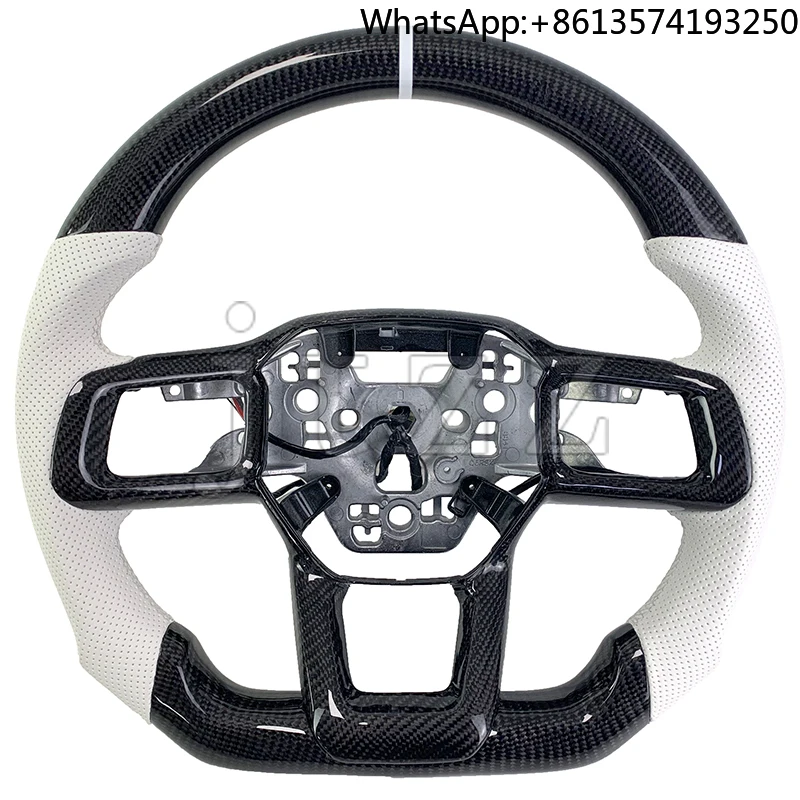 

For Ford Mustang ST RS GT 500 350 2024 Upgrade Leather White Perforated Leather Carbon Fiber Sports Steering Wheel