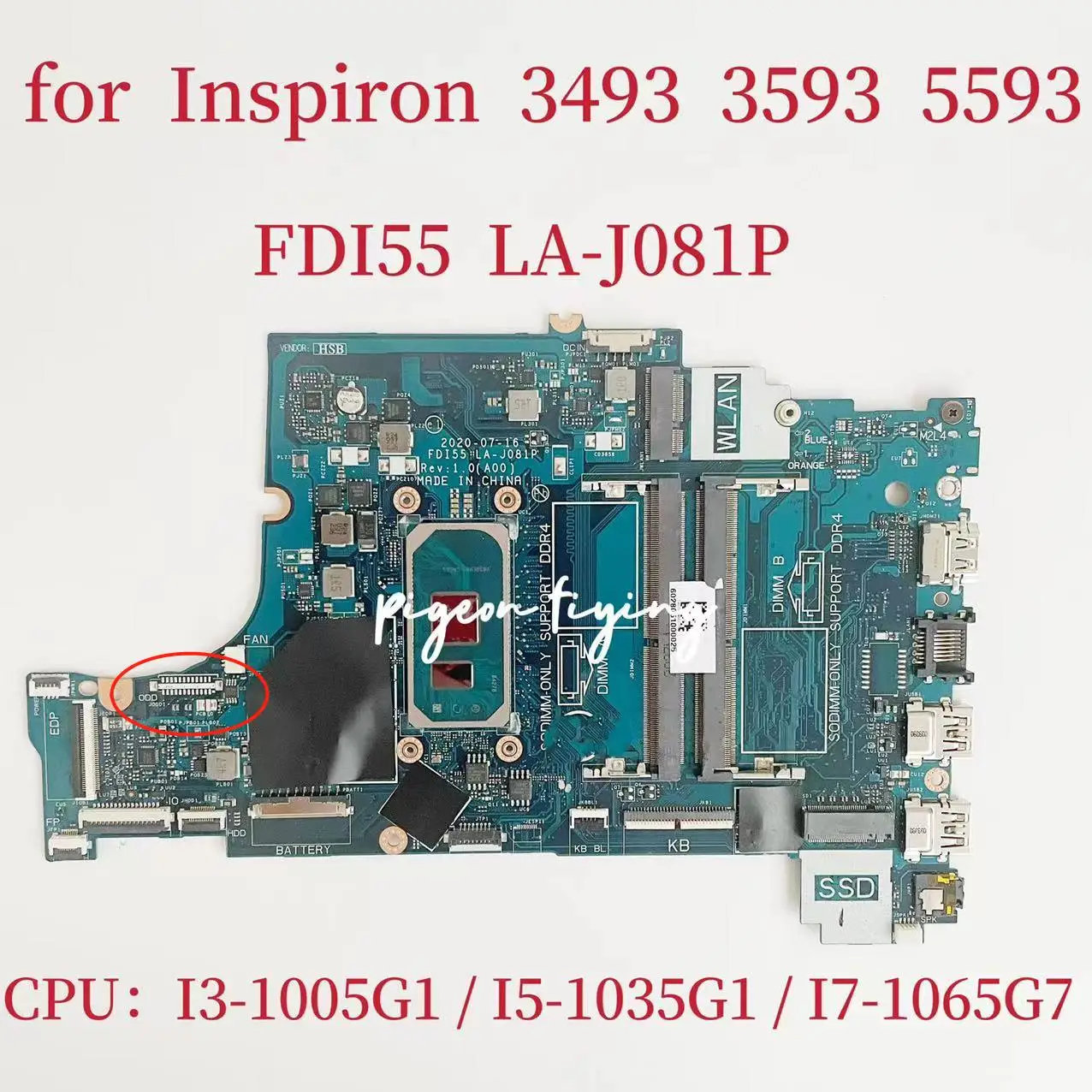 

LA-J081P материнская плата для DELL Inspiron 5493 5593 3493 3593 материнская плата с I3 I5 I7 10-го ЦПУ UMA CN-0TW31C CN- 0790WT тест ОК