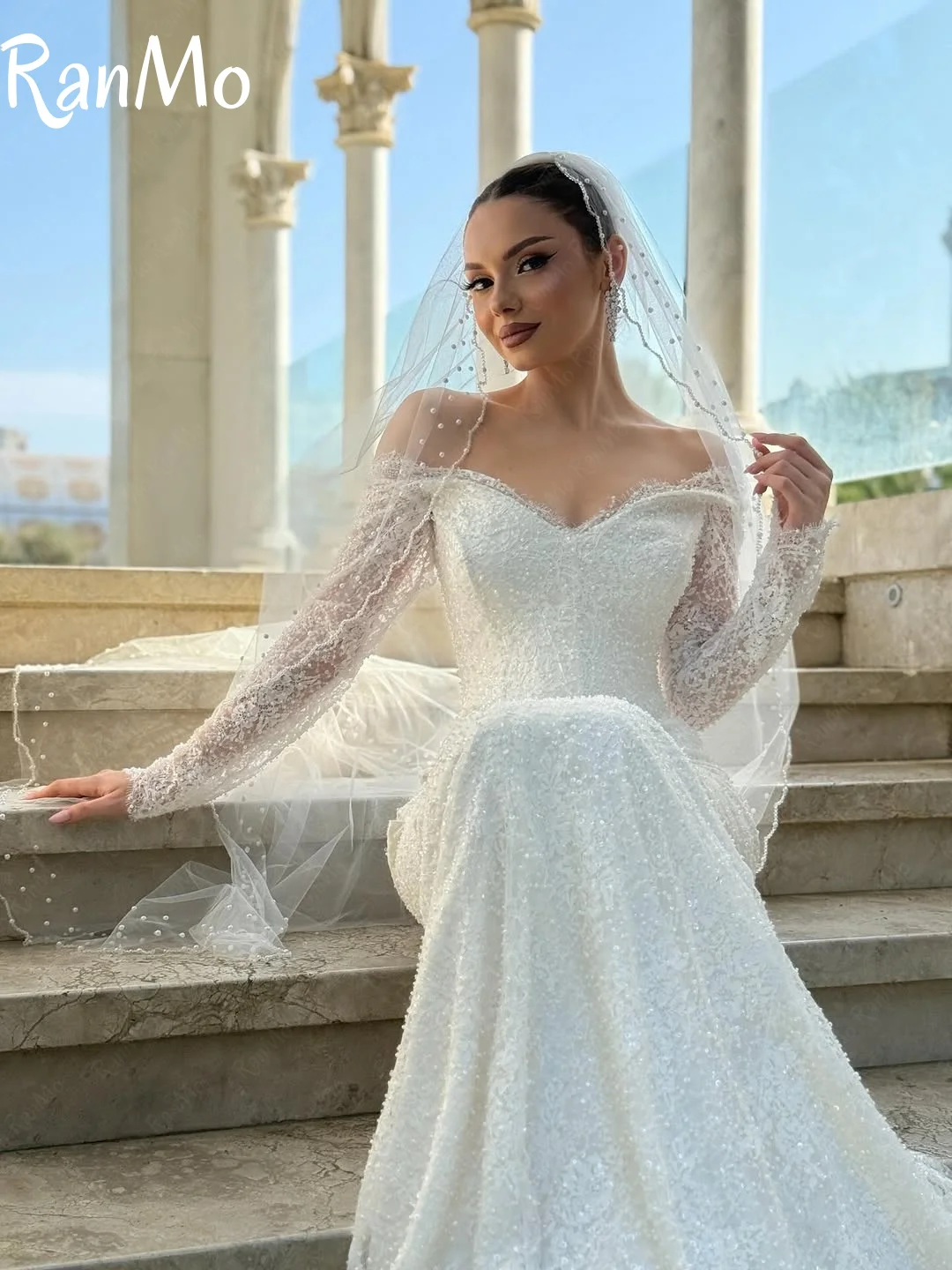 Ranmo 2025 Customized Shiny white Ball Gown Royal Wedding Dresses Sweetheart applique fish tail decal tail Made Vestido de novia
