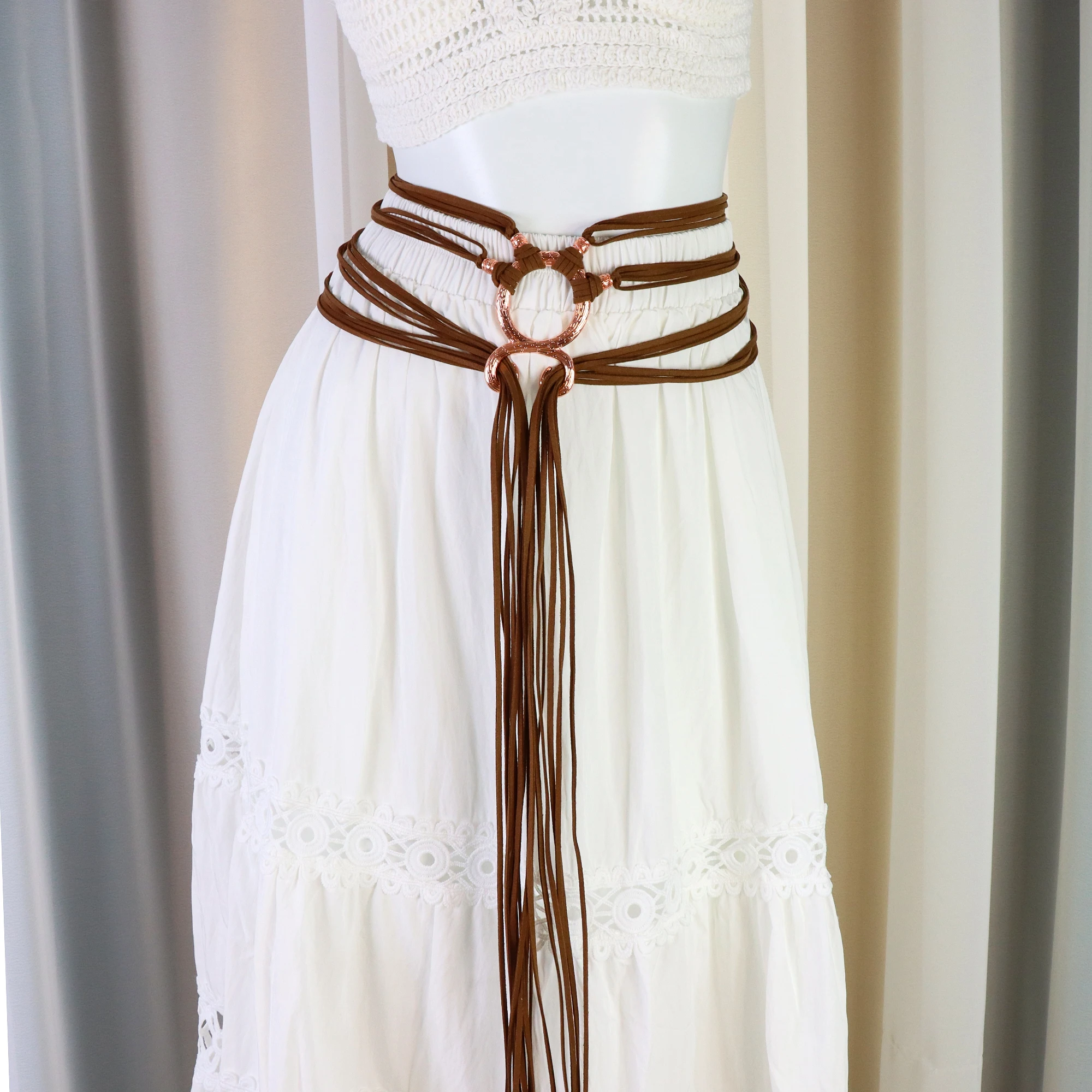 Halloween Medieval Elf Waist Rope Sash Retro Copper O‑Ring Corset Belt LARP Cosplay Party Dress‑up Costume Accessory - view 5