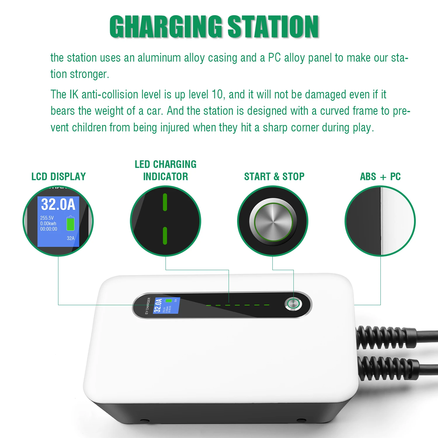 lefanev EV Charger Station 32A 7.6KW 1 Phase Type 2 Charging Cable EVSE Wallbox for Electric Car Charging