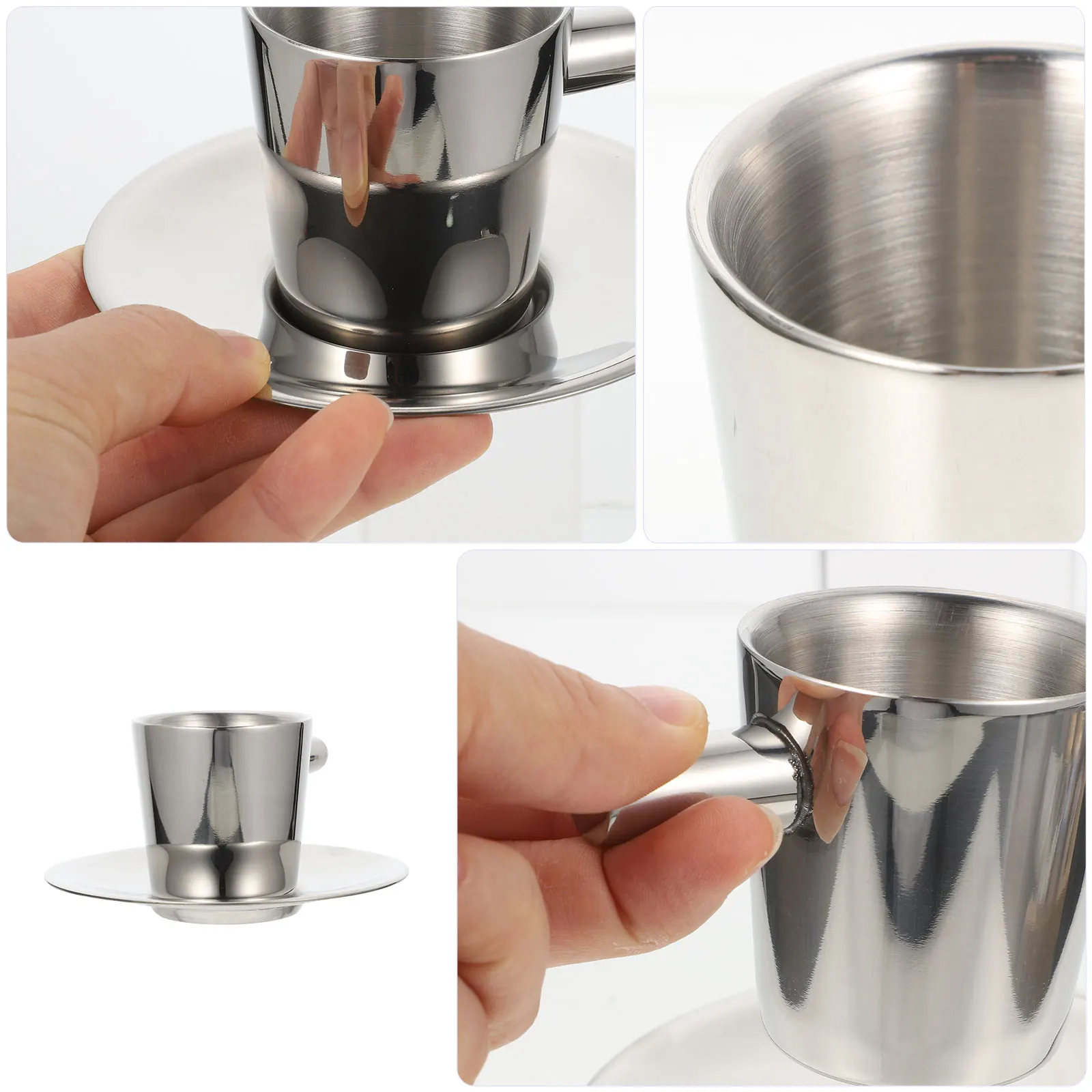 

Stainless Mug Cups Saucers Set Luxury Exquisite Tea Cappuccino Creative Metal Kitchen Bar Accessories Easy Clean