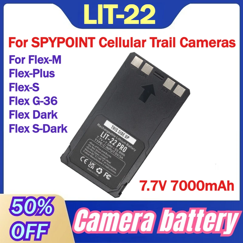 

7.7V 7000mAh LIT-22 Battery For SPYPOINT Cellular Trail Cameras for Flex-M Flex-Plus Flex-S Flex G-36/Dark/S-Dark