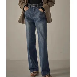 Dave&Di 2024 Mom Jeans Women's Autumn Winter Retro Long Pants High Waisted Straight Jeans Loose Casual Floor Mops Jeans Women