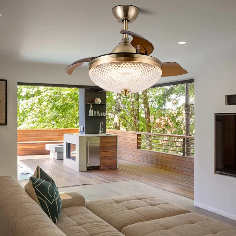 

Ventilador De Techo Тихие матовые медные светодиодные вентиляторы 6-скоростные тихие вентиляторы с дистанционным управлением для столовой, гостиной