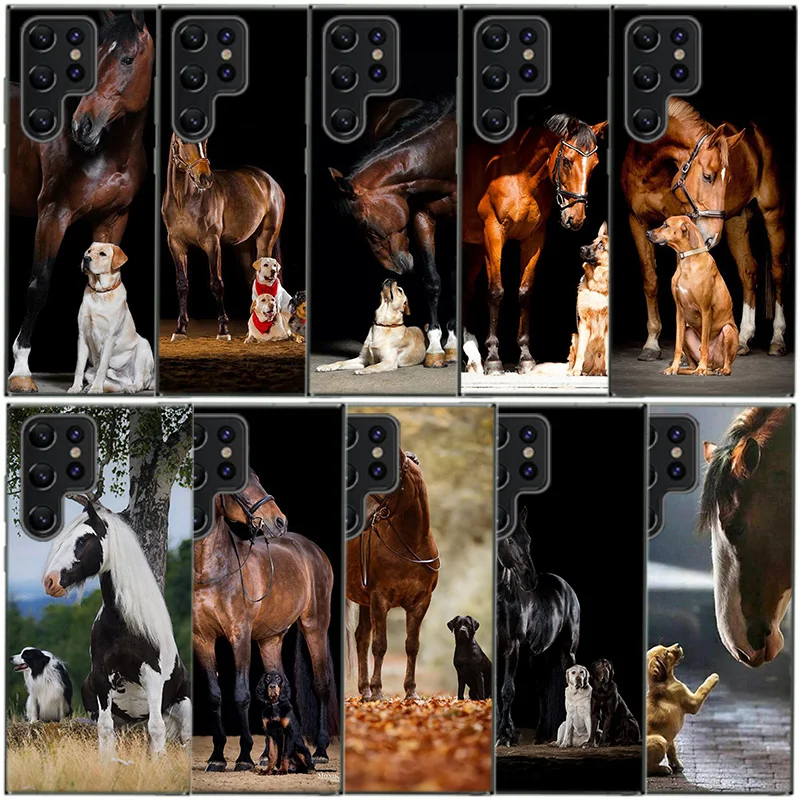 Domineering Cool Horses And Dogs Clear Phone Case For Samsung Galaxy S20 S21 S23 FE S22 Plus S24 Ultra S10 S10E S9 S8 Soft Back