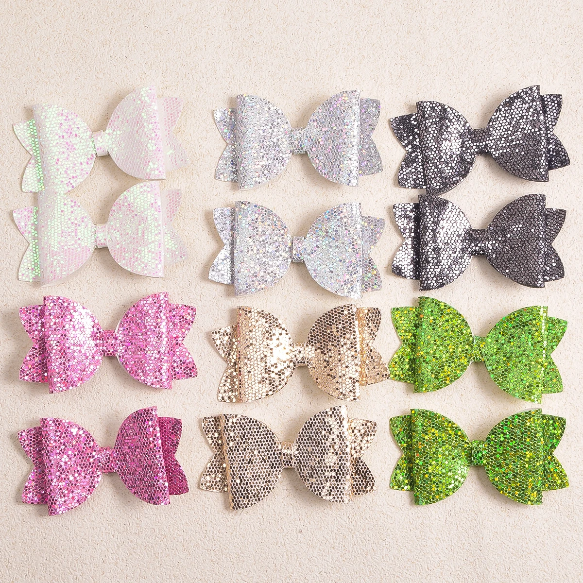 2 mesh green onion powder dovetail bow duck-bill clip hairpin Fashion popular everything girls daily dress up hair accessories