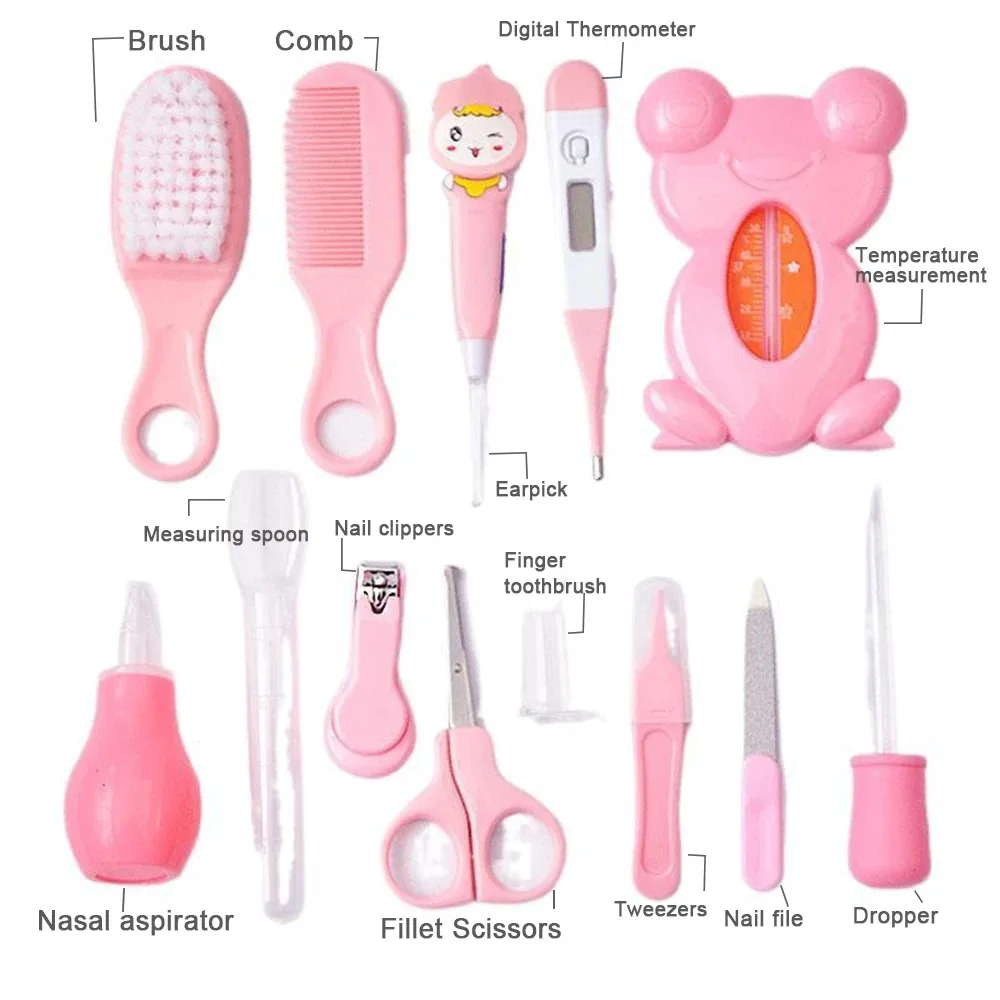 13 unids/set cepillo de lavado de pelo Kit de cuidado del bebé peine aspirador Nasal Kit de aseo para bebés cortaúñas termómetro elementos esenciales para el cuidado del recién nacido
