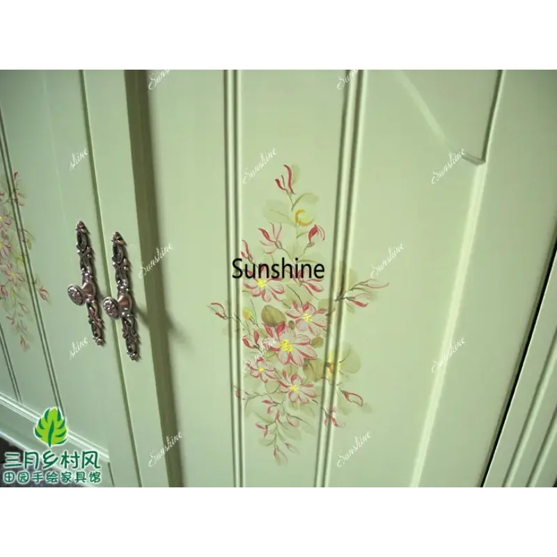 Rural pastoral American style, hand-painted jasmine green shoe cabinet, solid wood foyerY