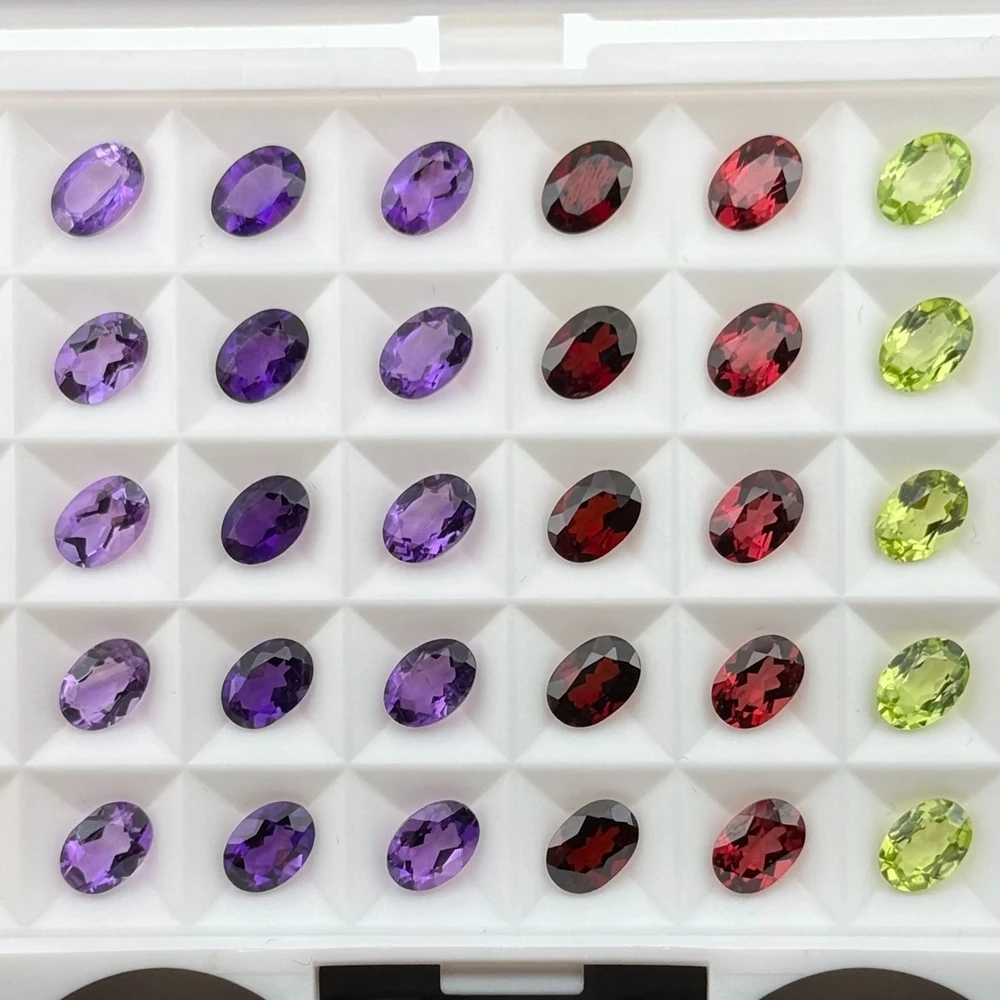 Meisidian 20 Pieces 1 Bag 100% Natural  Inclusion Amethyst Garnet Peridot Oval Shape Purple Green Red Stone