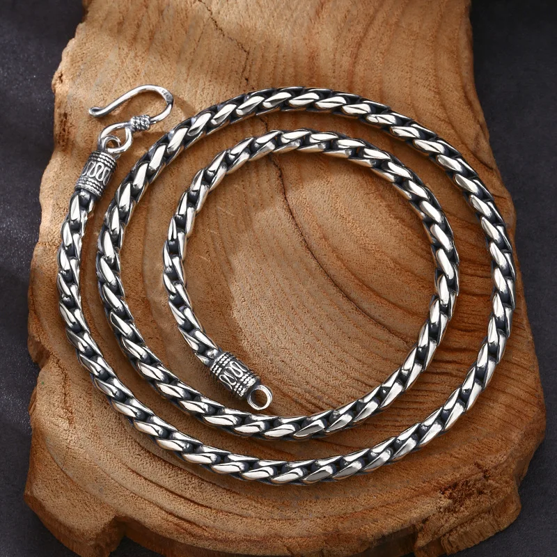 925 sterling silver menstylish generous classic retro thai silver 5mmtrendy keel buckle necklace