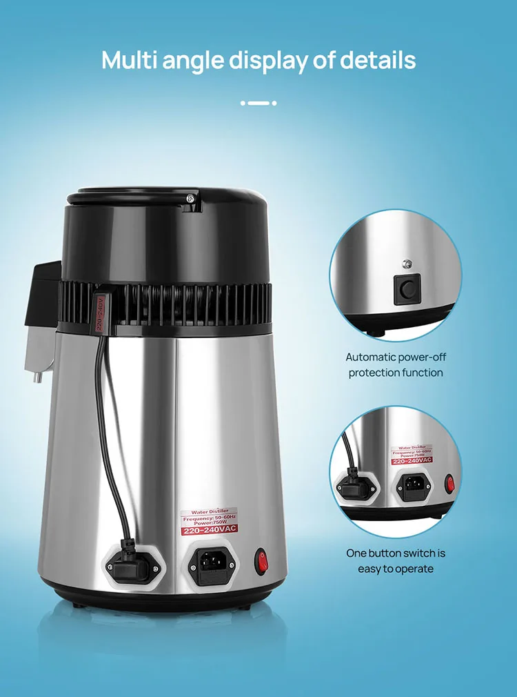 Drinking Water Making Machine Home Use Portable Electric Stainless Steel Water Distiller with Glass Jug