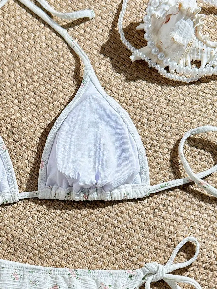 

Ditsy Floral Triangle Bikini Set For Women Beach Vacation Swimwear