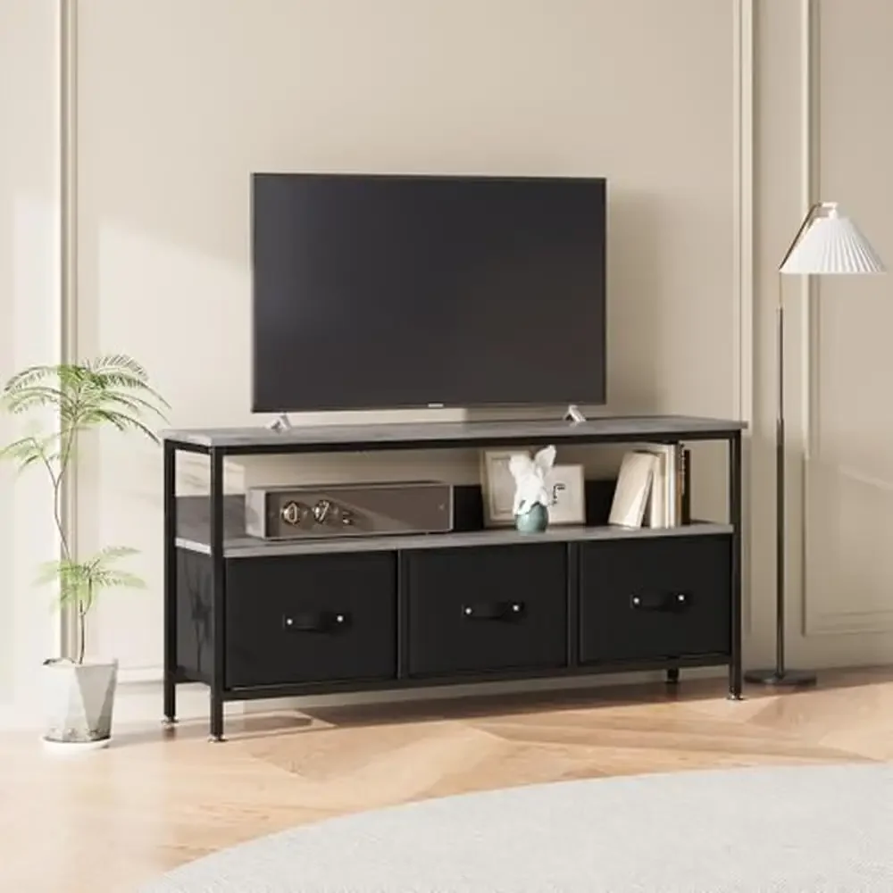 

TV Stand Entertainment Center with 3 Drawers & Storage Shelves Minimalist Design Living Room Fits up to 55" TVs Easy Assembly