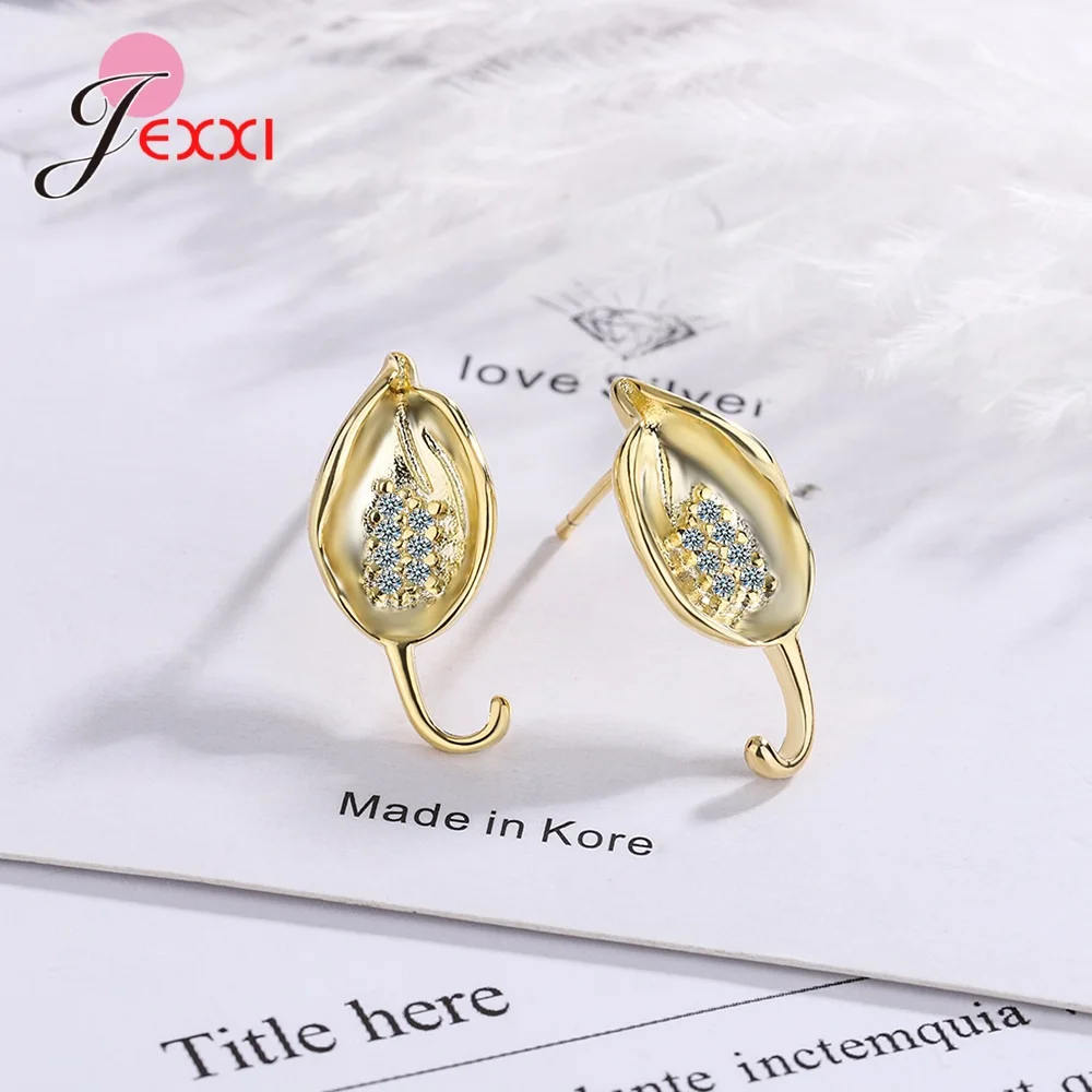 Fashion 925 Sterling Silver Flowers Bud Cz Diamond Stud Earrings Women Girl New Trendy Jewelry