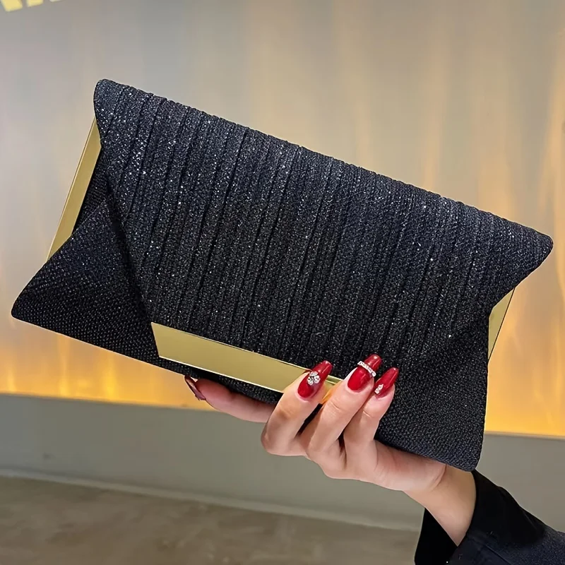 Women's Shimmering Sequin Wrinkle Clutch Handbag & Party Wedding Accessory Closure Striped Handbag Suitable for Prom, Gala,Party