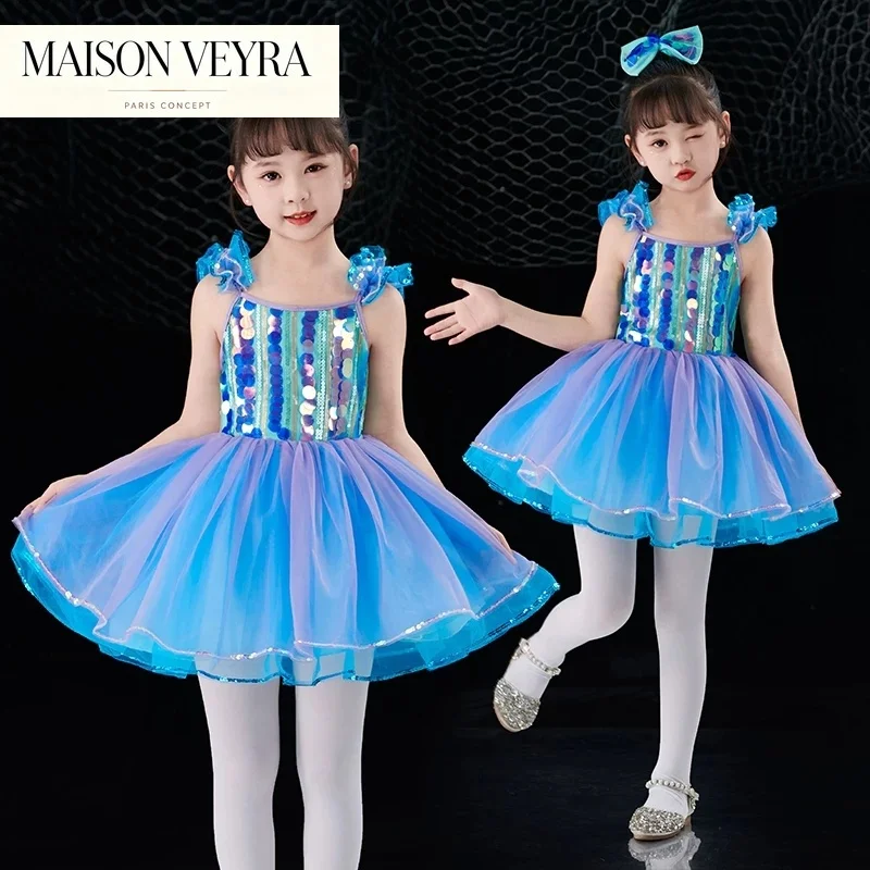 Children's Dance Dresses, Ballet Skirt, Girls' Little Swan Costume, Dance Catwalk, Kindergarten Baby Dancing, Puffy Gauze Skirt