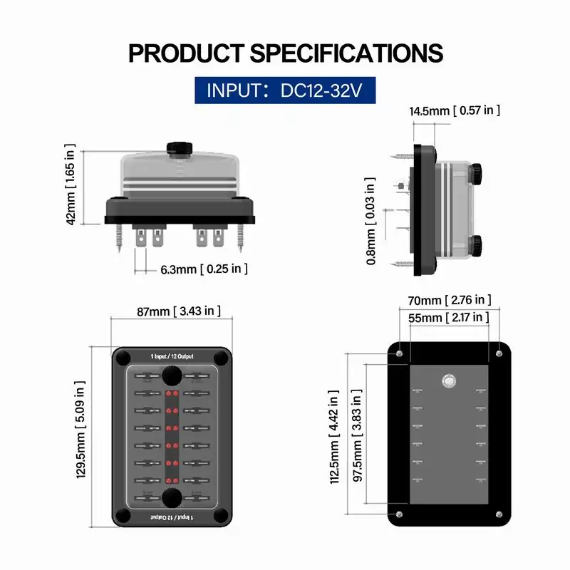 32V 12 Way Fuse Box For ATO/ATC Blade With LED Indicator Light Waterproof Fuse Block Holder For Car Truck Marine Boat Yacht RV