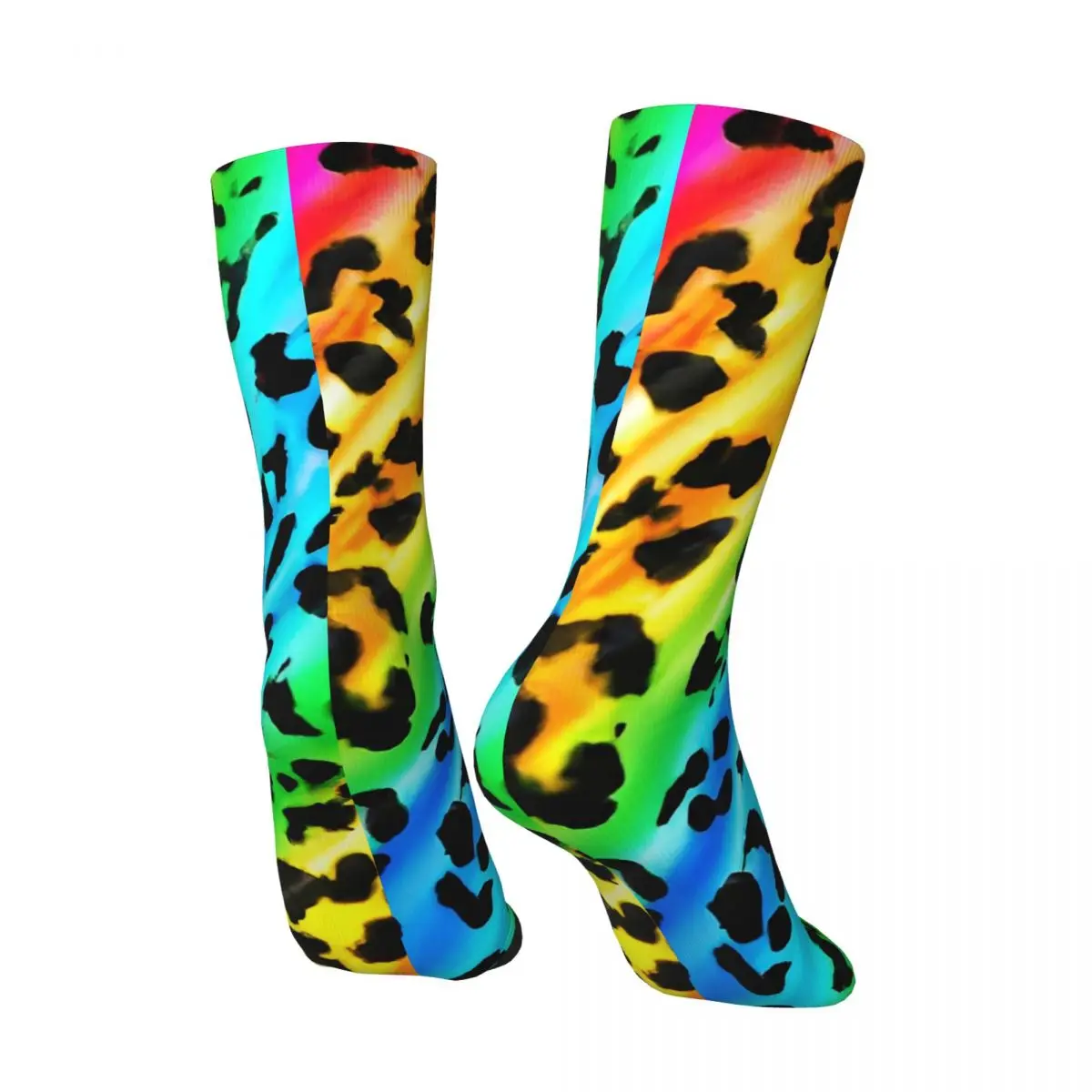 Rainbow Leopard Socks Autumn Stockings Trendy Men's Soft Breathable Socks Pattern Outdoor Sports Anti Slip Socks