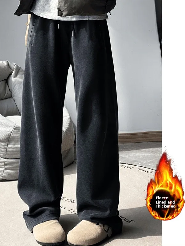 

Мужские спортивные брюки American Waed Fce с подкладкой, прямые, осенне-зимние, плотные, свободного кроя, повседневные, Cleanfit