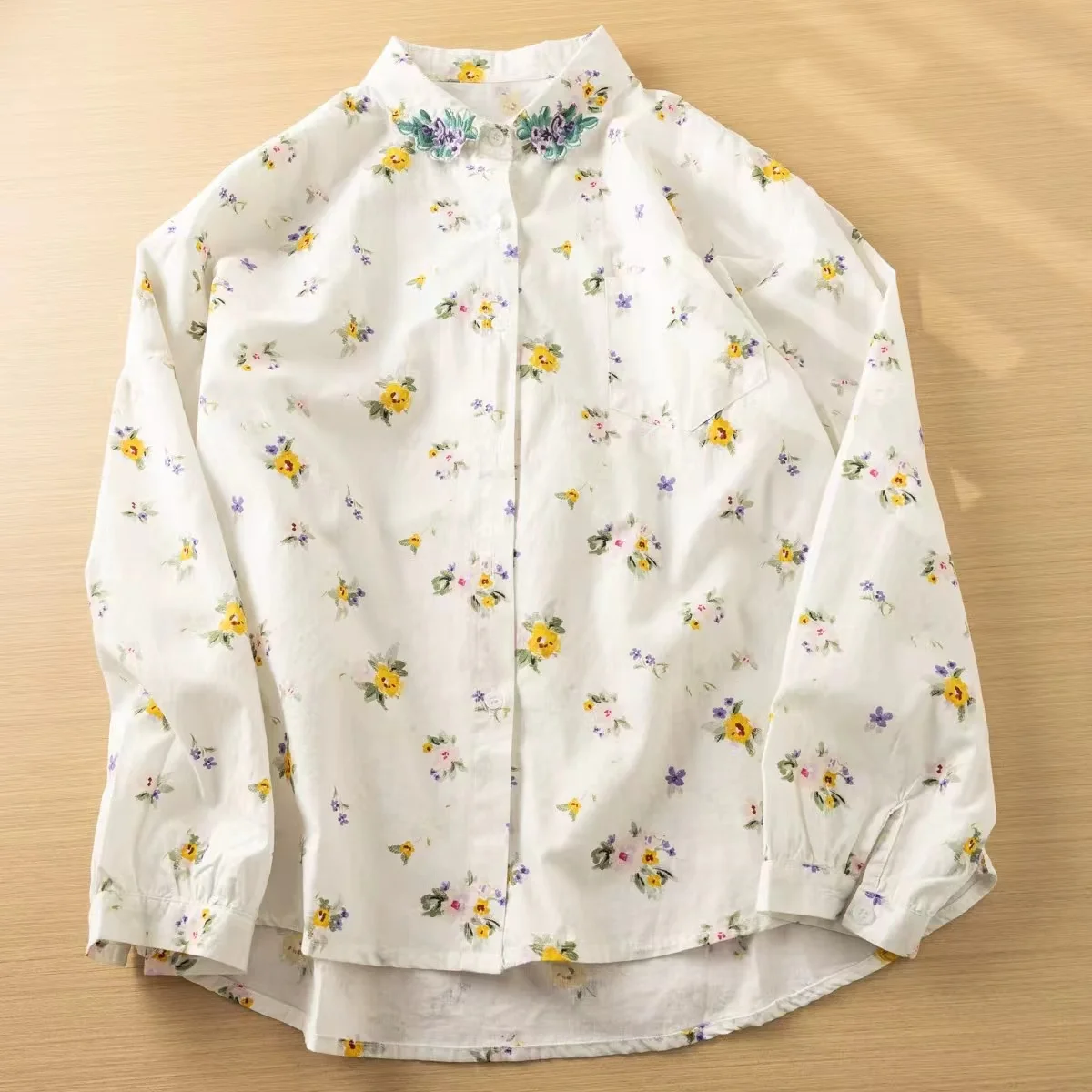 Fall clothes 2024 women Korean fashion cotton flower embroider collar long sleeve shirts designer clothes women print blouses