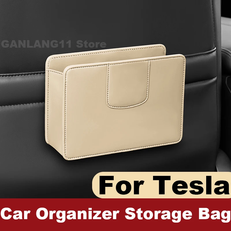 

Leather Car Organizer Storage Bag For Tesla Model 3 Highland Model Y Junipe S 2021-2024 2025 Auto Trash Can Interior Accessories