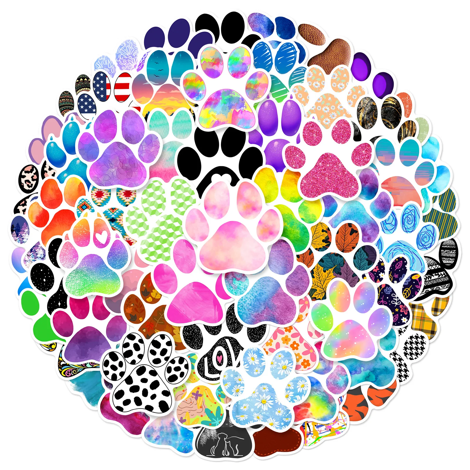 64PCS Dog Paw Print Stickers Graffiti Stickers DIY Diary Phone Case Handmade Scrapbook Aesthetic Stickers