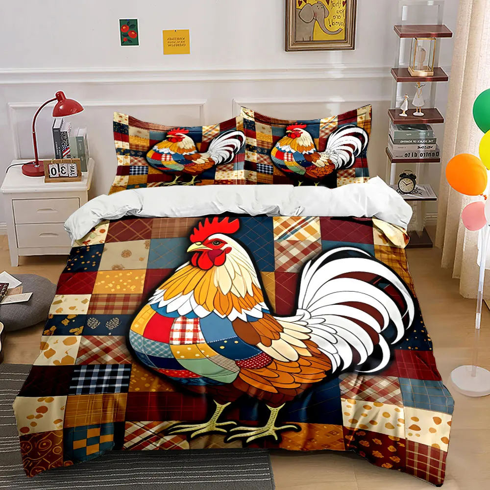 Colorful patterned rooster design background Printed Duvet Cover Set1 Duvet Cover+2 PillowcaseMulti Size Bedroom Bedding Decor