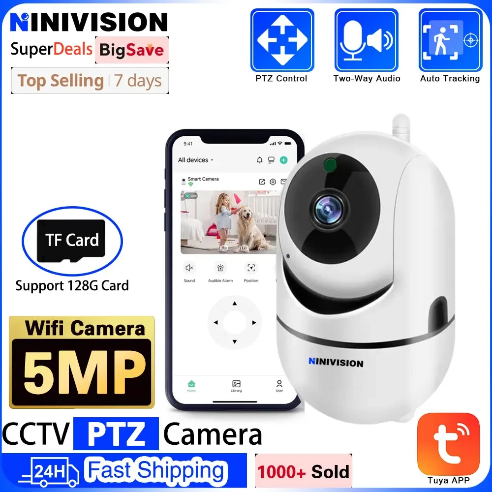 

Tuya Smart Home 5MP Wifi IP Camera Baby Monitor 360° PTZ Motion Detection Auto Tracking Two Way Audio Night Vision PTZ Control