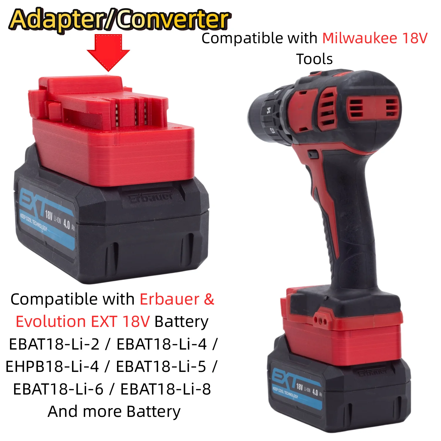 Battery Adapter/Converter for Erbauer & Evolution EXT 18V Battery TO Milwaukee 18V Power Drill Impact Wrench(Only Adapter)