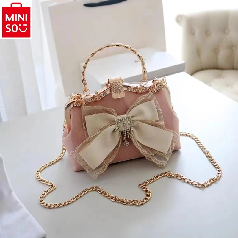 MINISO Disney Princess on the Run Cute Bow Student Chain Bag Spring 2024 New Versatile Sweet Shoulder Bag