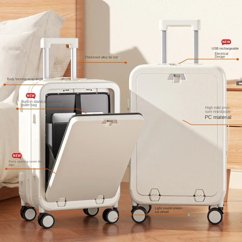 حقيبة أمتعة مفتوحة من الأمام للرجال والنساء سعة كبيرة 20-26 بوصة حقيبة تروللي بعجلات حقيبة سفر إطار من الألومنيوم الأمتعة