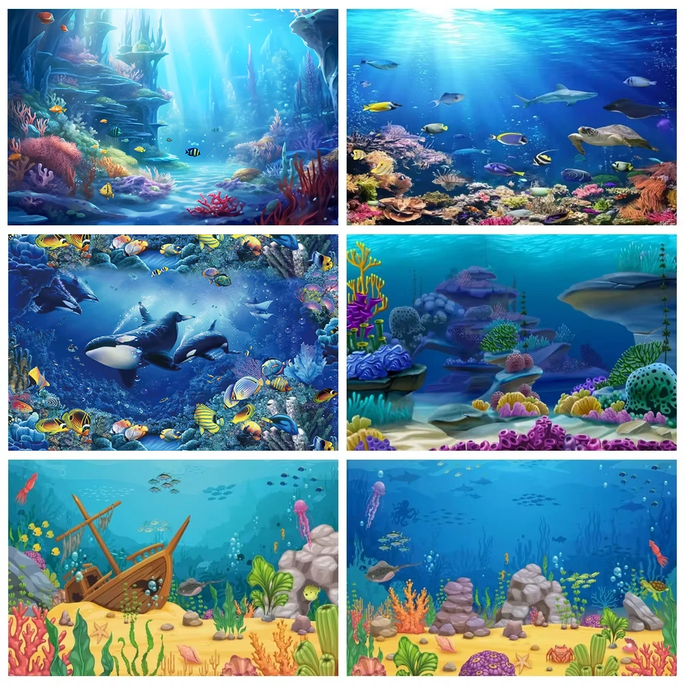 

Underwater World Backdrop Underwater Marine Coral Fishes Aquarium Baby Portrait Photography Background Decor Photo Studio Props