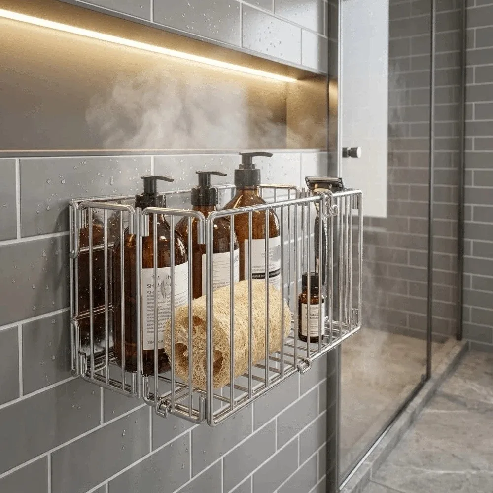 201 Stainless Steel Magnetic Bathroom Storage Rack No Drilling Design Rustproof Waterproof Bathroom Storage Organizer