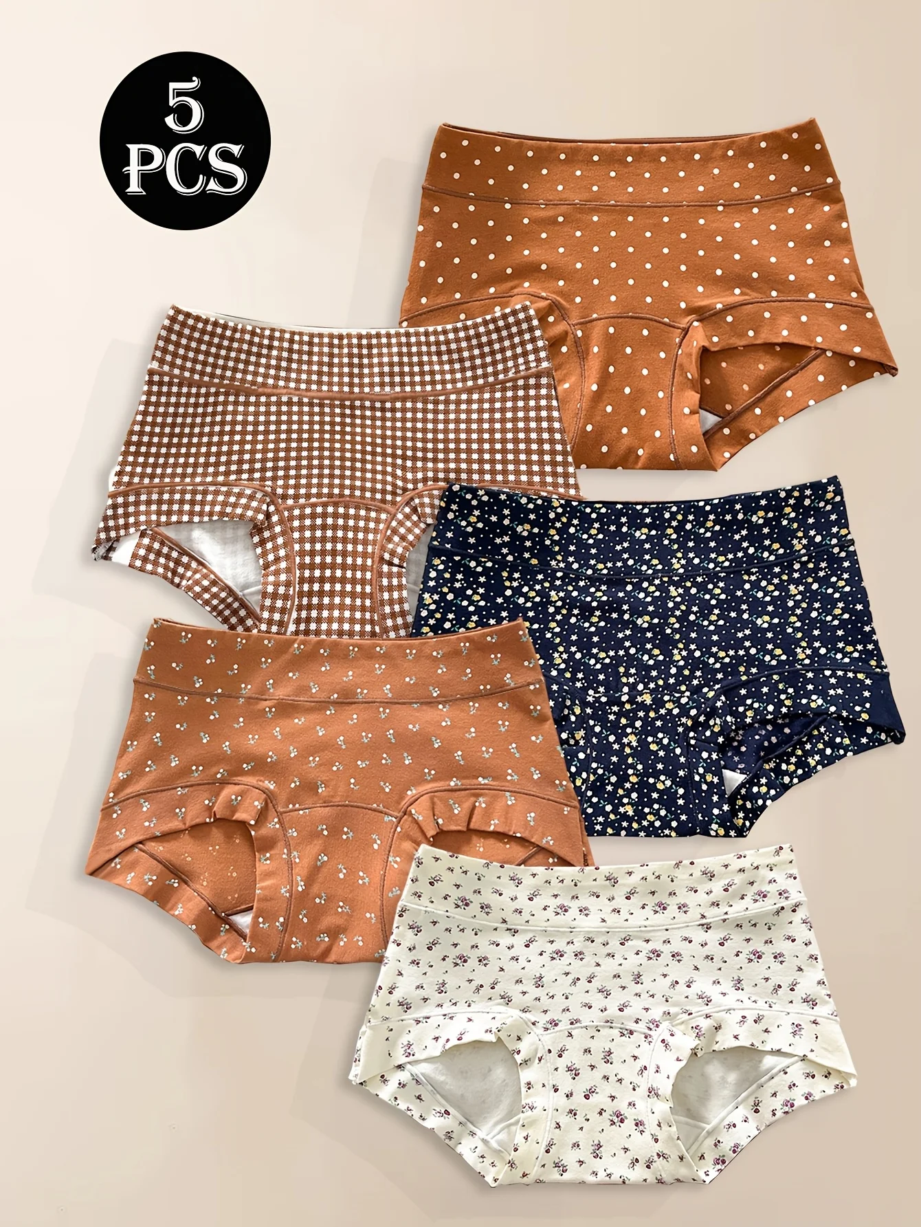 5PCS Women's High-waisted Panties Women's Random Printing Extended Crotch Large Size Sexy Boxers Briefs