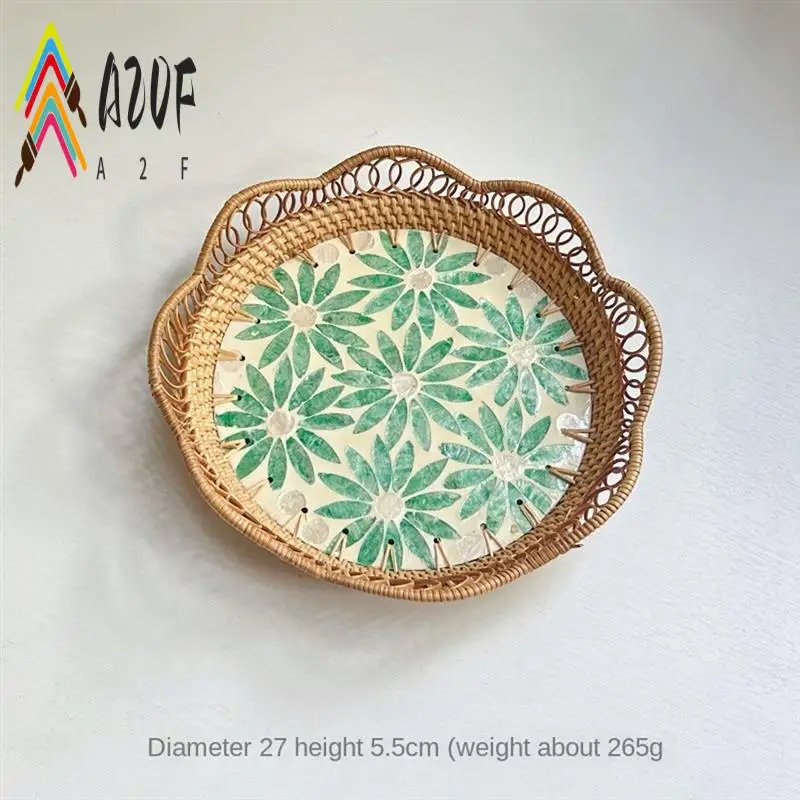 

A20F-Hollow Lace Shell Fruit Plate, Round Rattan Fruit Plate And Shell Tray
