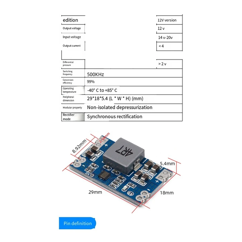 DC-DC DC Step-Down Regulated Power Supply Module High Efficiency Output 12V Easy Install Easy To Use