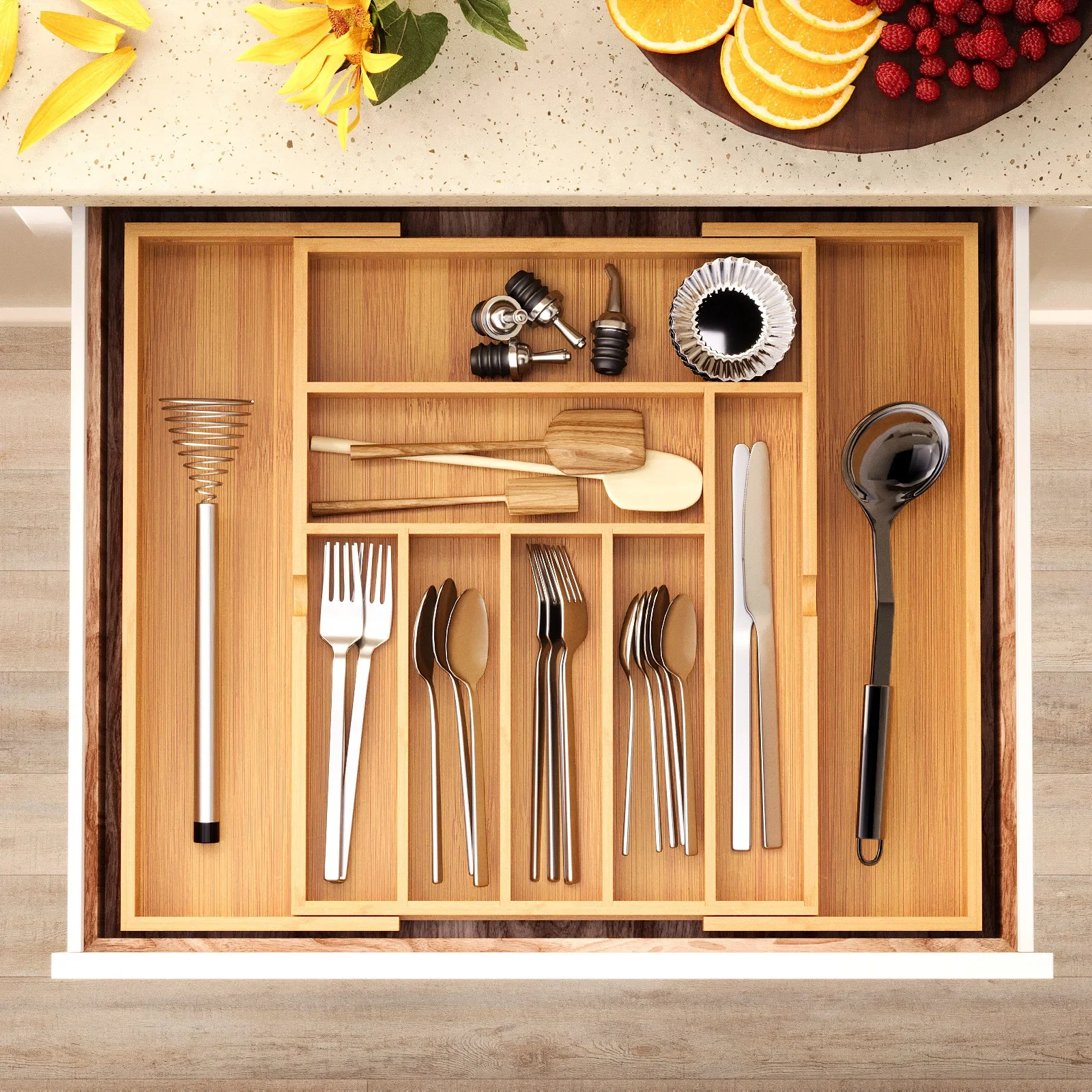 Japanese Multi-Grid Cutlery Drawer Organizer – Retractable Knife Fork Storage Box for Kitchen Tableware & Sundries