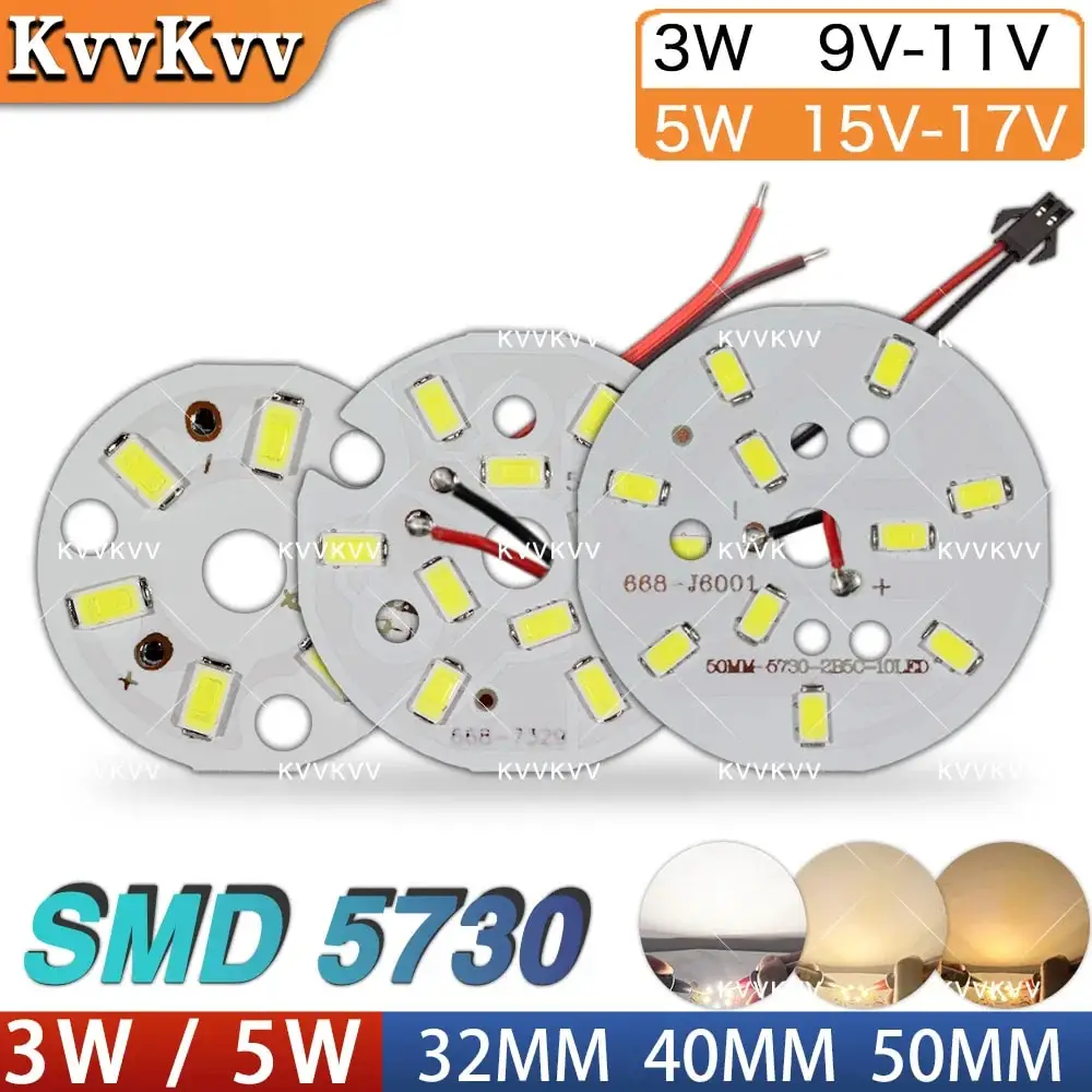 1PCS High-Brightness SMD5730 LED Chip for DIY Bulbs & Downlights 3W/5W Warm White, 32mm/40mm/50mm PCB Light Board, LED Lamp Bead