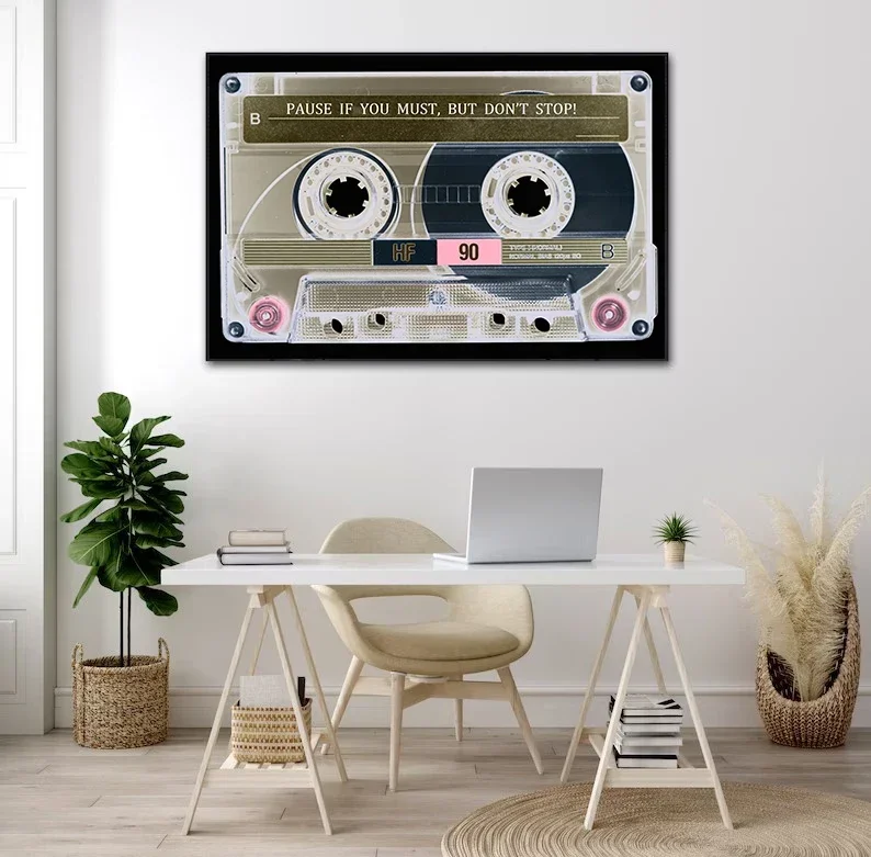 1980s Nostalgia Mix Tape Vinyl Record Audio Cassette Motivational Quotes Poster Canvas Painting Wall Pictures Studio Home Decor